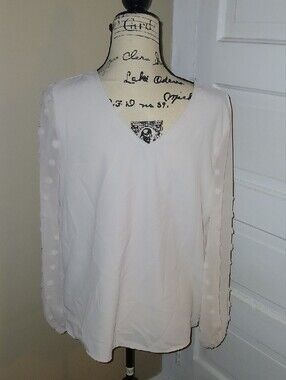 SHEIN White Long-Sleeve Dot-Detail Blouse
